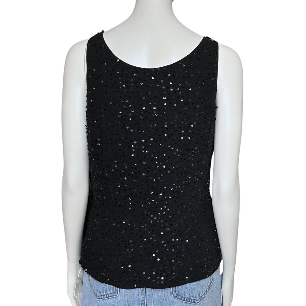 Vintage 90s Black 100% Silk Beaded Sequin Going Out Top S/M Whimisigoth Gothic - Picture 5 of 12